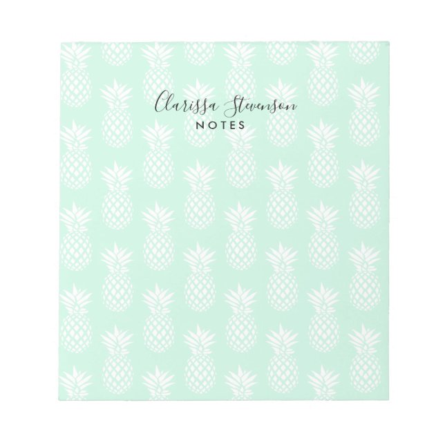 Elegant cute pretty mint green pineapple pattern notepad (Front)
