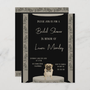 elegant cute pug  dog  Bridal Shower Invitation