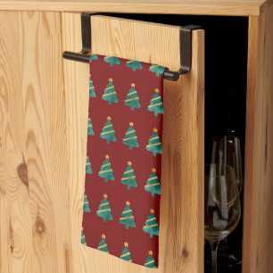 Elegant Cute Red and Green Christmas Pattern Tea Towel