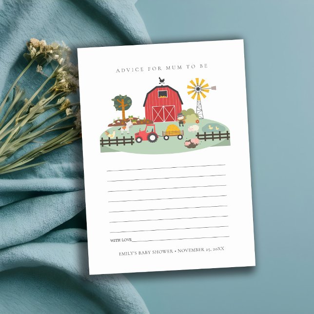 Elegant Cute Red Barnyard Farm Animal Baby Shower Enclosure Card (Creator Uploaded)
