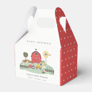 Elegant Cute Red Barnyard Farm Animal Baby Shower Favour Box