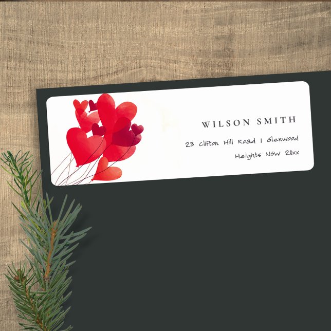 Elegant Cute Red Heart Balloons Watercolor Address (Creator Uploaded)