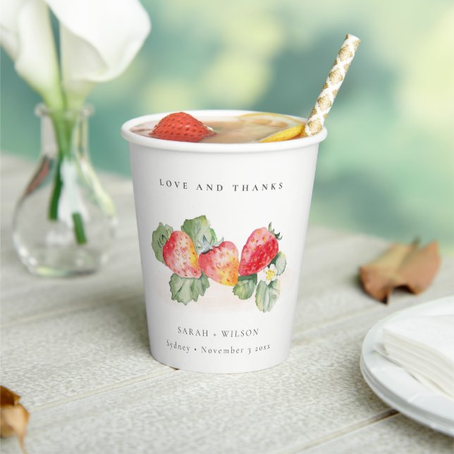 Elegant Cute Red Strawberry Leafy Foliage Wedding Paper Cups (Insitu)
