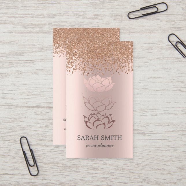 Elegant Cute Rose Gold Diamonds Lotus Business  Business Card (Front/Back In Situ)