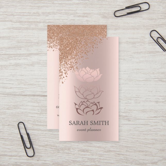 Elegant Cute Rose Gold Diamonds Lotus Business  Business Card (Front/Back In Situ)