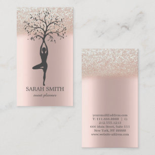 Elegant Cute Rose Gold Diamonds Yoga Business  Business Card