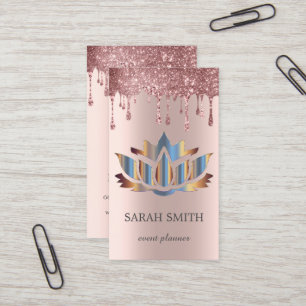Elegant Cute Rose Gold  Drips Lotus  Business Card