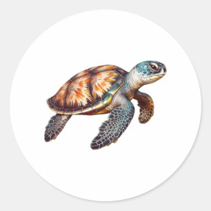 Elegant Cute Sea Turtle Classic Round Sticker