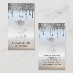 Elegant Cute Silver Drips   Lotus Business Card