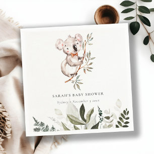 Elegant Cute Sleepy Koala Foliage Baby Shower Napkin