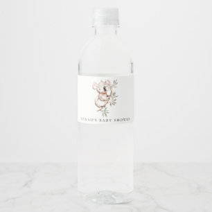 Elegant Cute Sleepy Koala Foliage Baby Shower Water Bottle Label