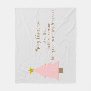 Elegant Cute Solo Pink Christmas Tree, Golden Star Fleece Blanket