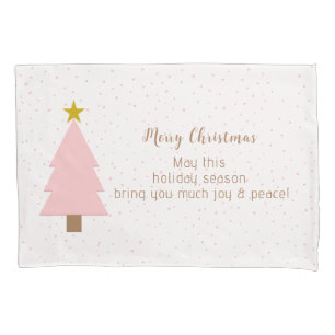 Elegant Cute Solo Pink Christmas Tree, Golden Star Pillowcase