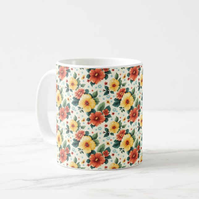 Elegant Cute Sophisticated Chic Romantic Floral  Coffee Mug (Front Left)