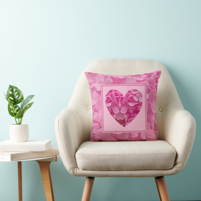 Elegant Cute Spring Pink Floral Heart Throw Pillow (Chair)