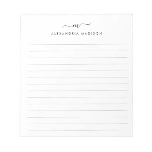 Elegant Cute Stylish Girly Script Monogram Lined Notepad