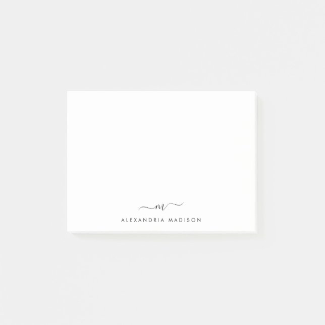 Elegant Cute Stylish Girly Script Monogram Office Post-it Notes (Front)