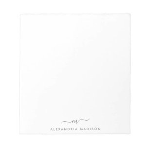 Elegant Cute Stylish Silver Grey Monogram Initial Notepad