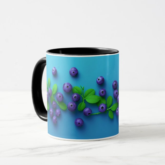 Elegant Cute Sweet Blueberry Fruit Pattern Mug (Front Left)