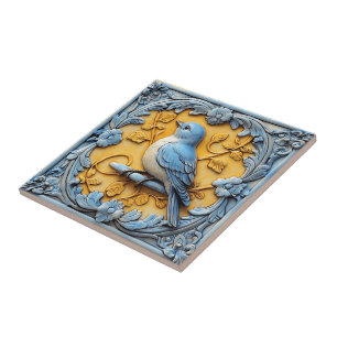 Elegant Cute Trendy Wildlife Floral Blue Bird Tile