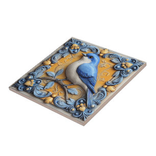 Elegant Cute Trendy Wildlife Floral Blue Bird Tile