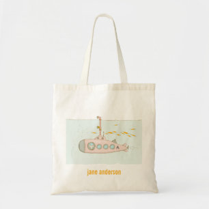 Elegant Cute Underwater Submarine Fish Monogram Tote Bag