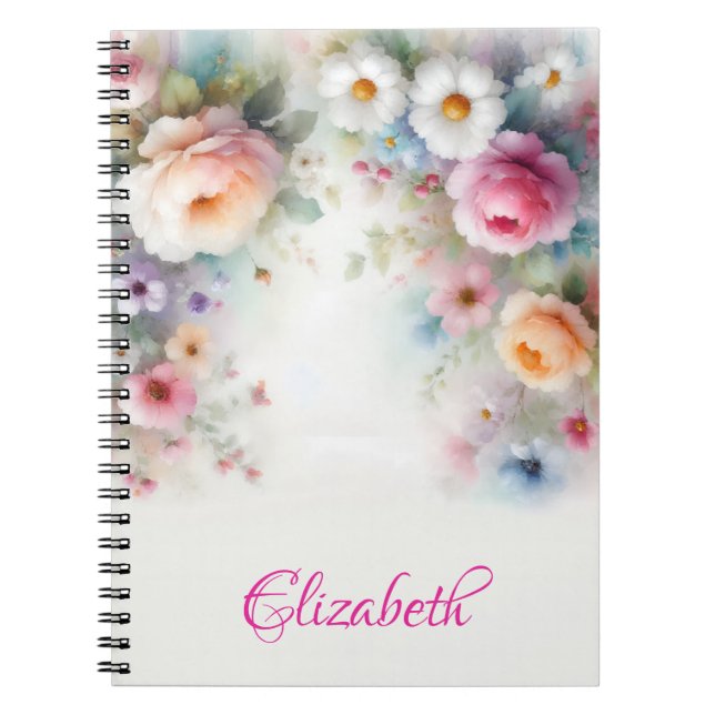 Elegant Cute Watercolor Aquarell Floral Painting Notebook (Front)