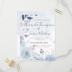 Elegant Cute Watercolor Dusty Blue Floral Wedding Invitation Postcard