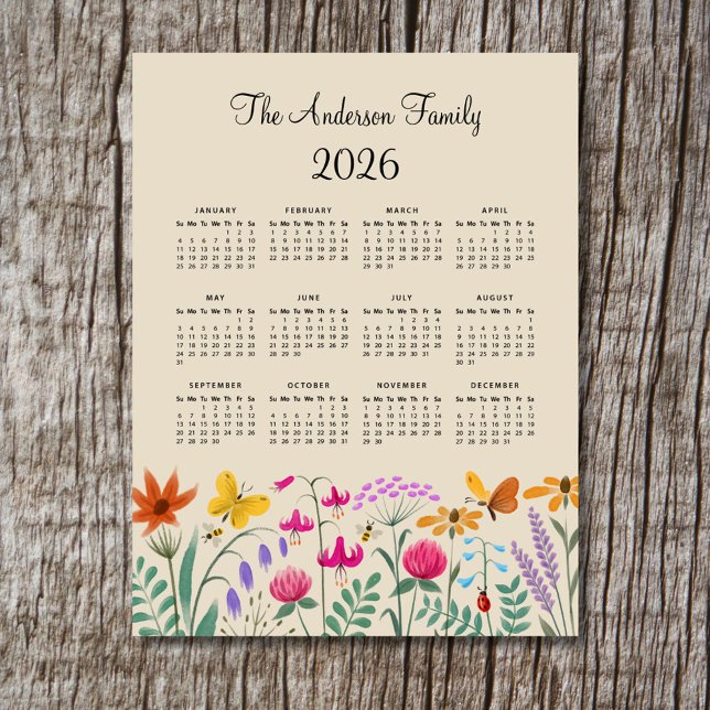 Elegant Cute Watercolor Wildflowers Calendar 2026 (Creator Uploaded)