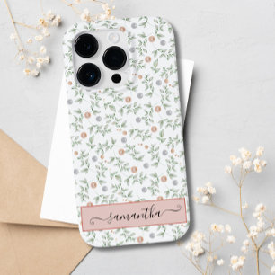 Elegant Cute White Foliage Leaves Pearls Custom  Case-Mate iPhone 14 Pro Case