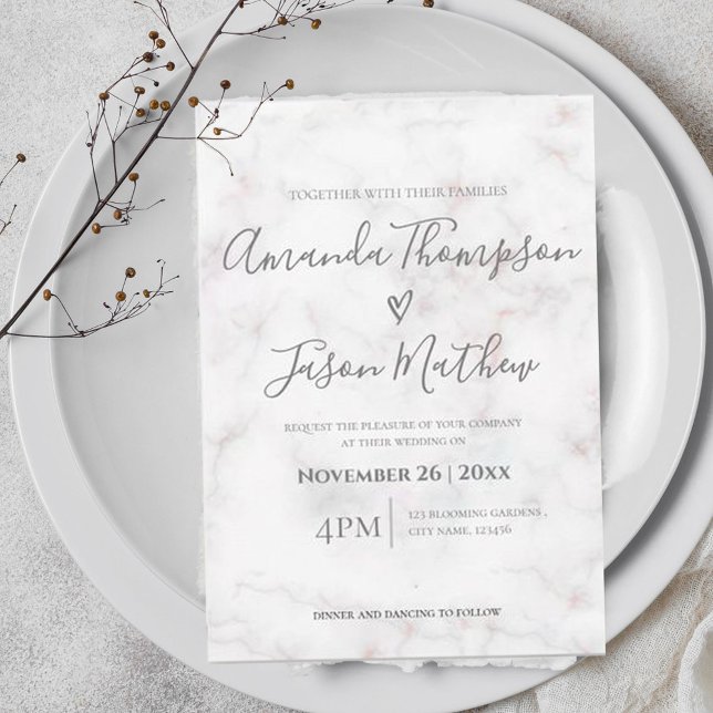 Elegant Cute White Marble Typography Wedding Invitation Postcard (Creator Uploaded)