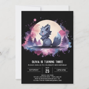Elegant Cute Wolf Birthday Invitation