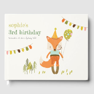Elegant Cute Woodland Fun Party Fox Kids Birthday Guest Book