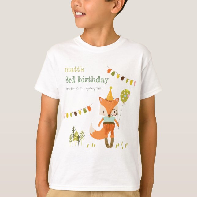 Elegant Cute Woodland Fun Party Fox Kids Birthday T-Shirt (Front)