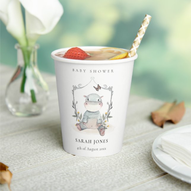 Elegant Cute Yellow Baby Hippo Foliage Baby Shower Paper Cups (Insitu)