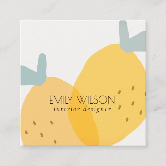 Elegant Cute Yellow Lemon Fruity Citrus Bright Square Business Card (Front)