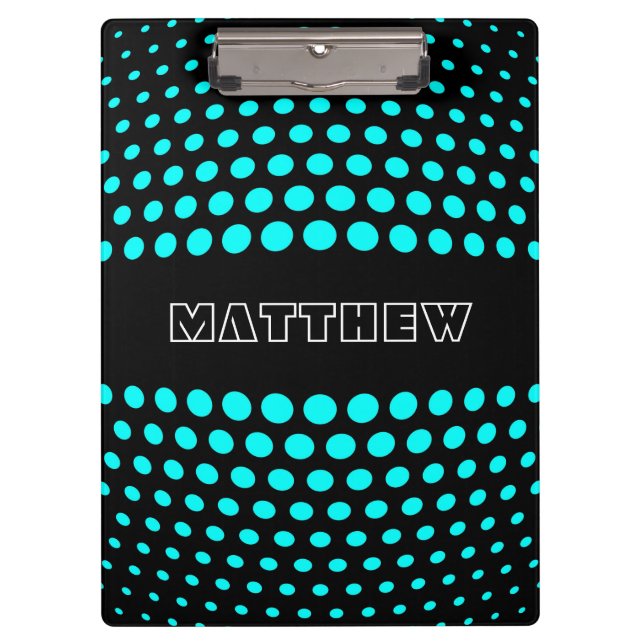 Elegant Cyan Polka Dots Pattern Clipboard (Front)
