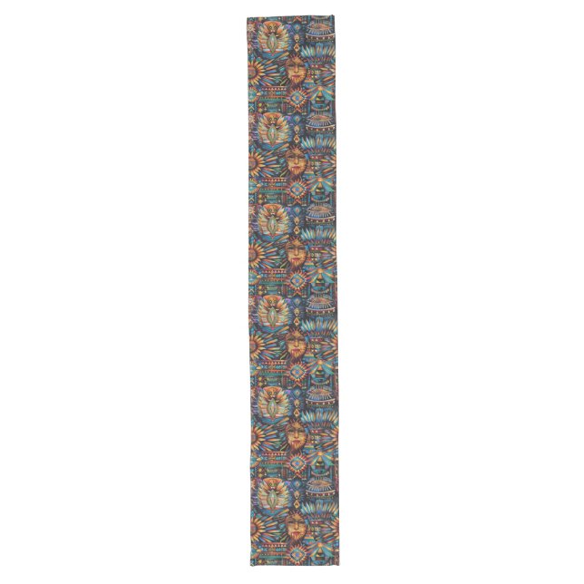 Elegant Cyan "Pre-Columbian Tapestry" Table Runner (Front)