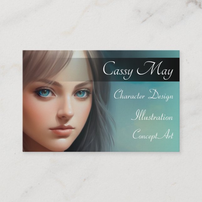 Elegant Cyan Water Colour Character Artist Business Card (Front)