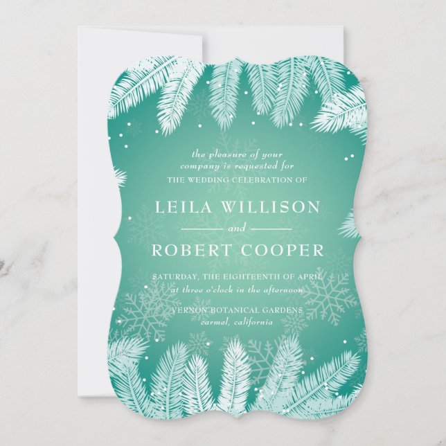 Elegant Cyan Winter Wedding Invitation (Front)