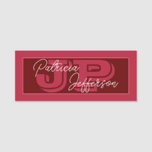 Elegant Cyclamen Dark Red Handwritten: Monogrammed Name Tag