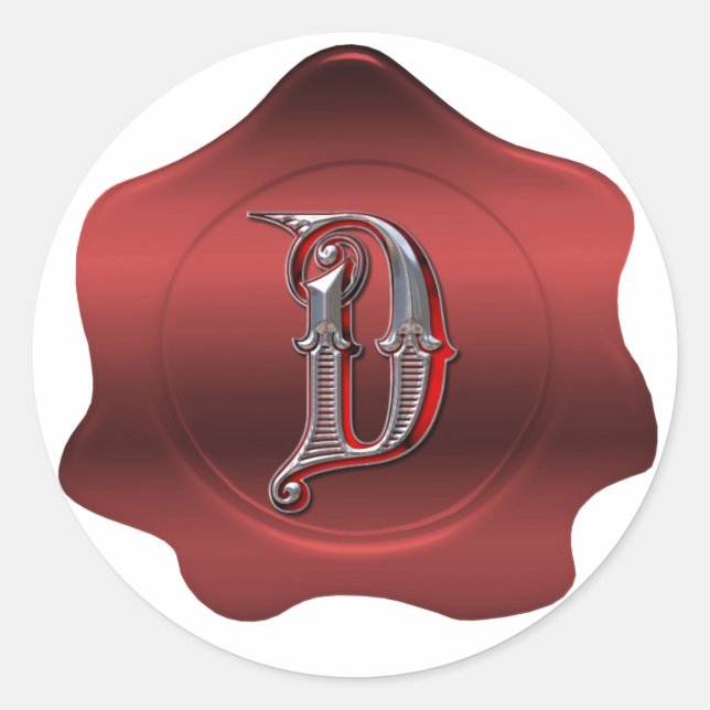 Elegant D Monogram Red Wax Seal Look Sticker (Front)