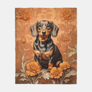 Elegant Dachshund And Marigolds Fleece Blanket