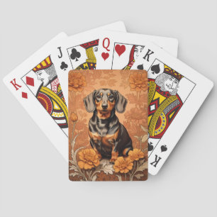 Elegant Dachshund And Marigolds Playing Cards