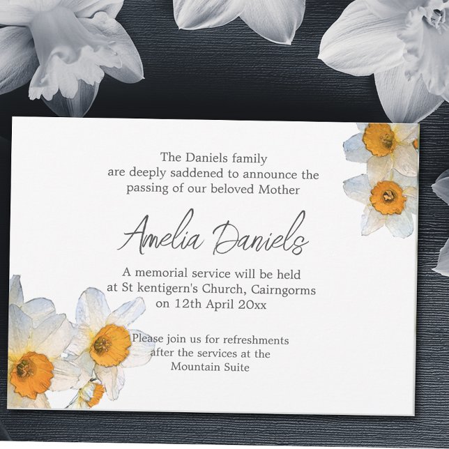 Elegant Daffodil Funeral Announcement Card (Creator Uploaded)