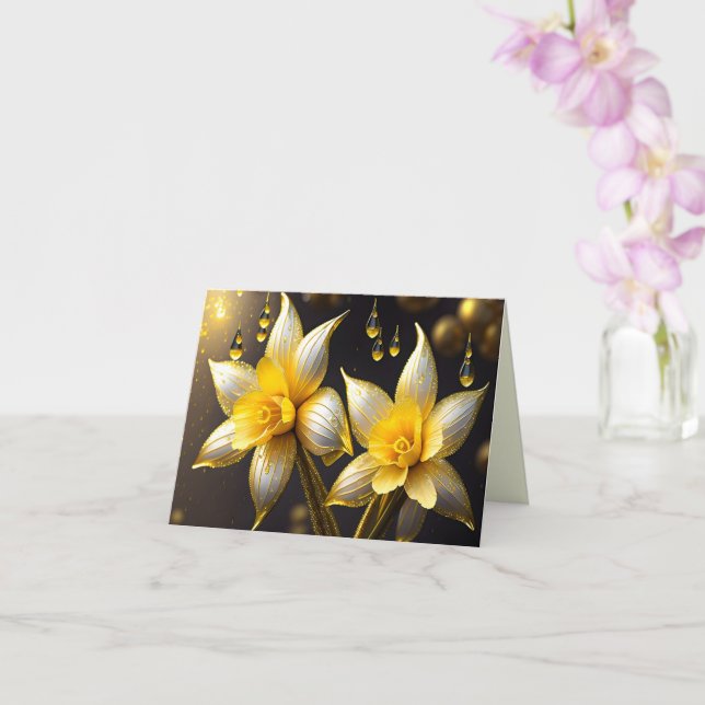 Elegant daffodils with gold accents, Easter  Card (Orchid)