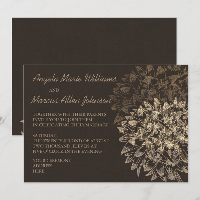 Elegant Dahlia Brown Floral Wedding Invitation (Front/Back)