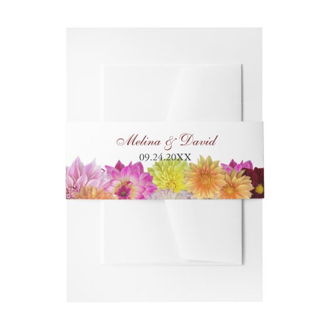 Elegant Dahlia Florals Wedding Invitation Belly Band (Front Example)