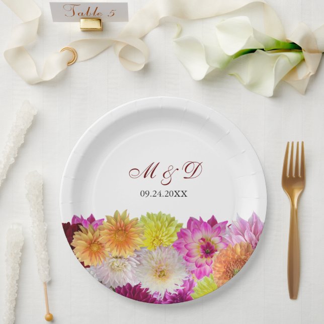 Elegant Dahlia Florals Wedding Paper Plate (Wedding)