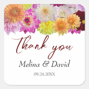 Elegant Dahlia Florals Wedding Square Sticker